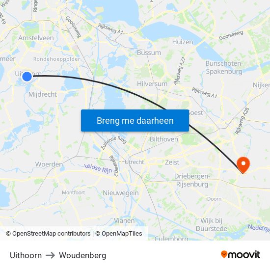 Uithoorn to Woudenberg map