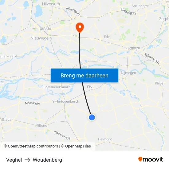 Veghel to Woudenberg map