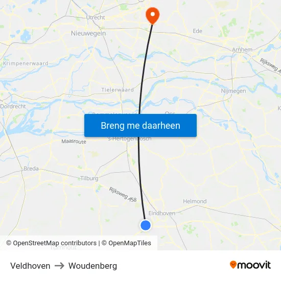 Veldhoven to Woudenberg map