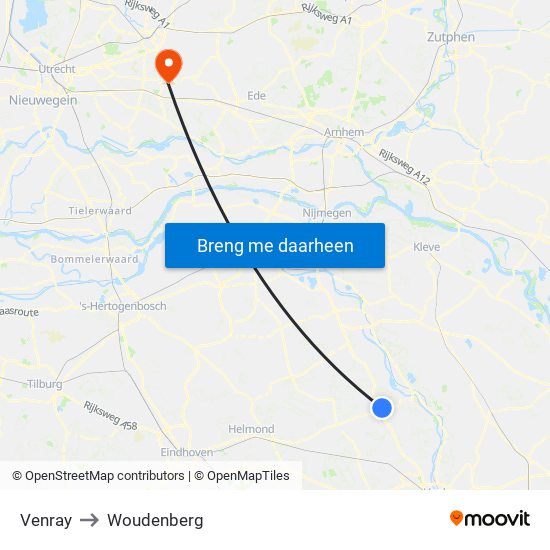 Venray to Woudenberg map