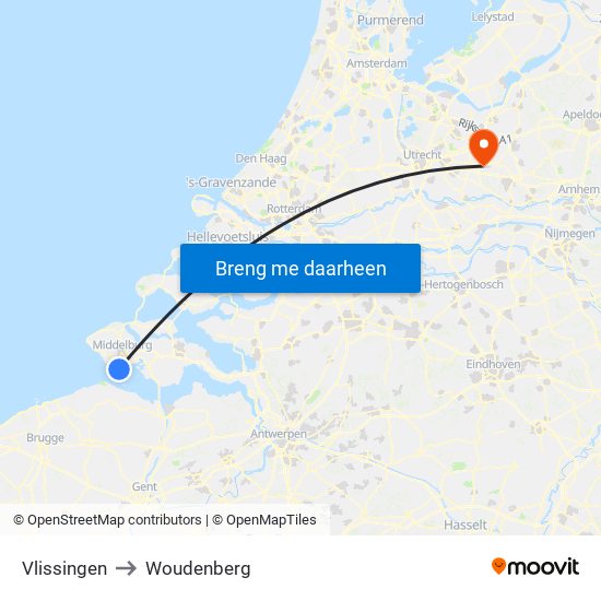 Vlissingen to Woudenberg map