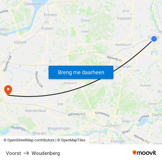 Voorst to Woudenberg map