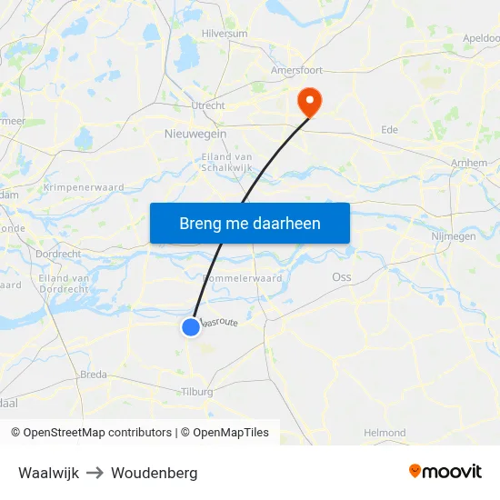 Waalwijk to Woudenberg map