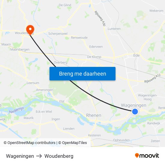 Wageningen to Woudenberg map