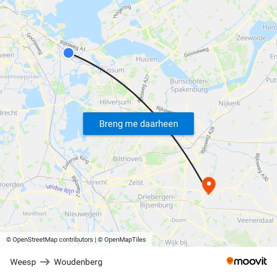 Weesp to Woudenberg map