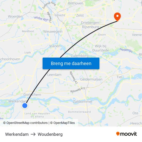 Werkendam to Woudenberg map