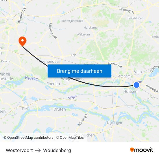 Westervoort to Woudenberg map