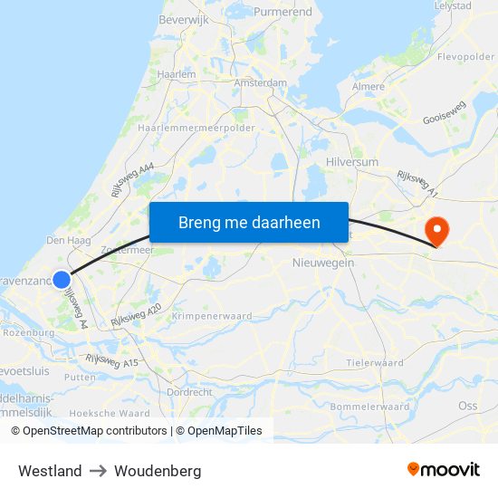 Westland to Woudenberg map