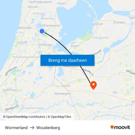 Wormerland to Woudenberg map