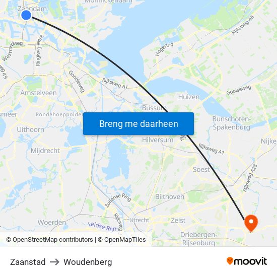 Zaanstad to Woudenberg map