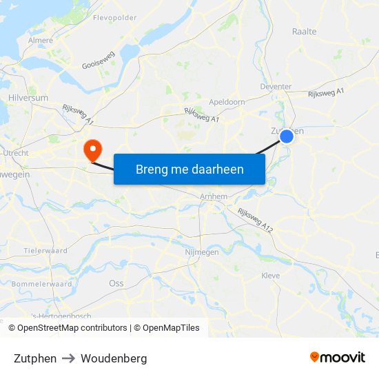 Zutphen to Woudenberg map