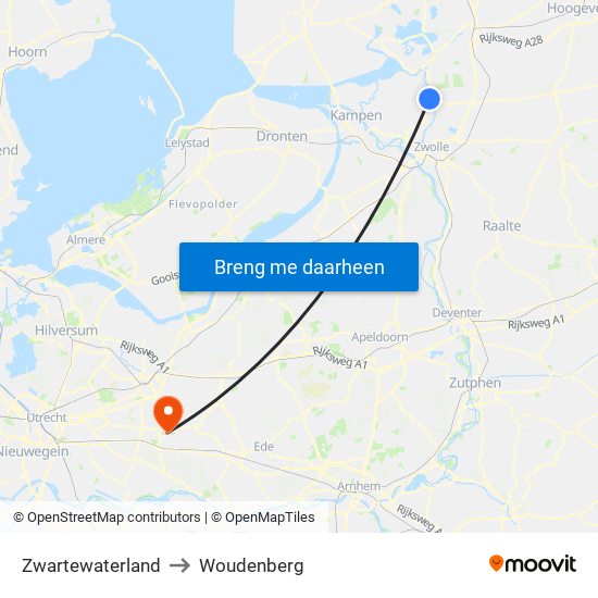 Zwartewaterland to Woudenberg map