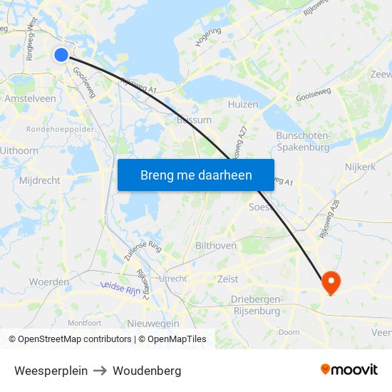 Weesperplein to Woudenberg map