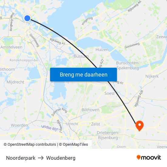 Noorderpark to Woudenberg map