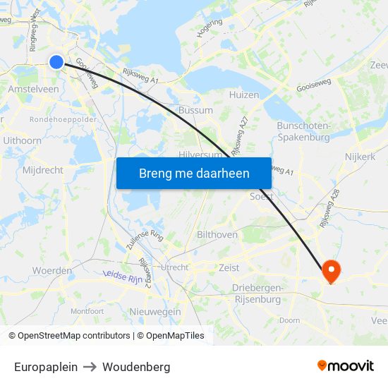 Europaplein to Woudenberg map