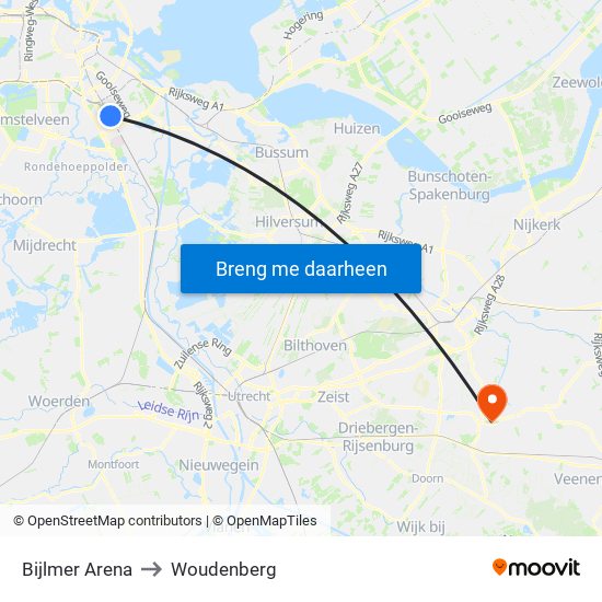 Bijlmer Arena to Woudenberg map