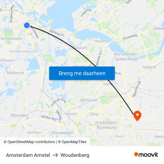 Amsterdam Amstel to Woudenberg map