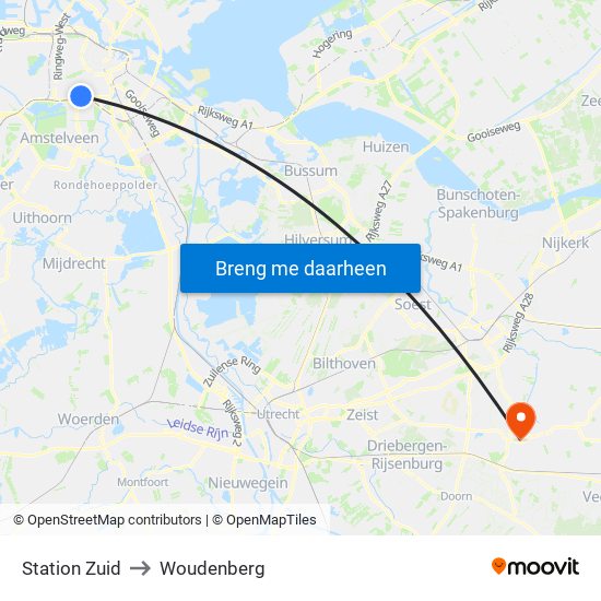 Station Zuid to Woudenberg map