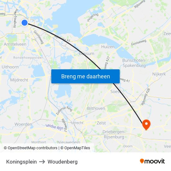 Koningsplein to Woudenberg map