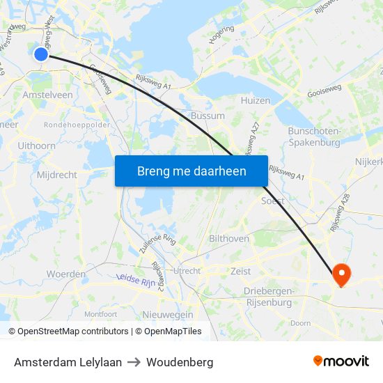 Amsterdam Lelylaan to Woudenberg map
