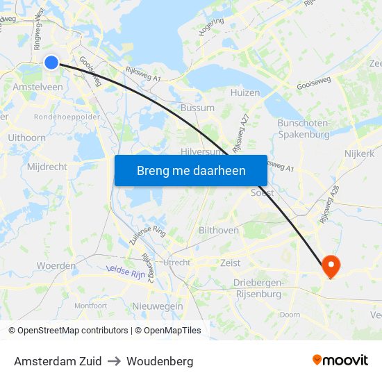 Amsterdam Zuid to Woudenberg map