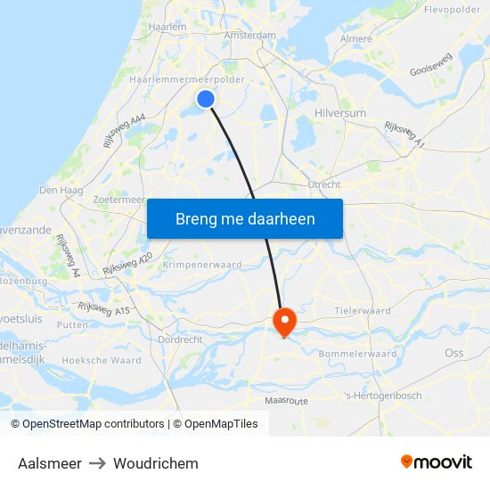 Aalsmeer to Woudrichem map