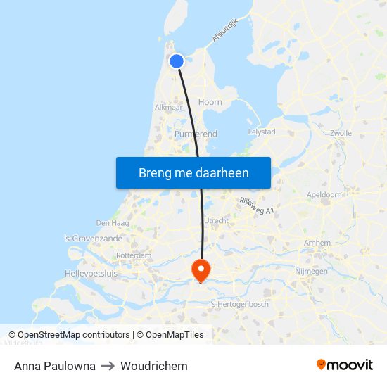 Anna Paulowna to Woudrichem map