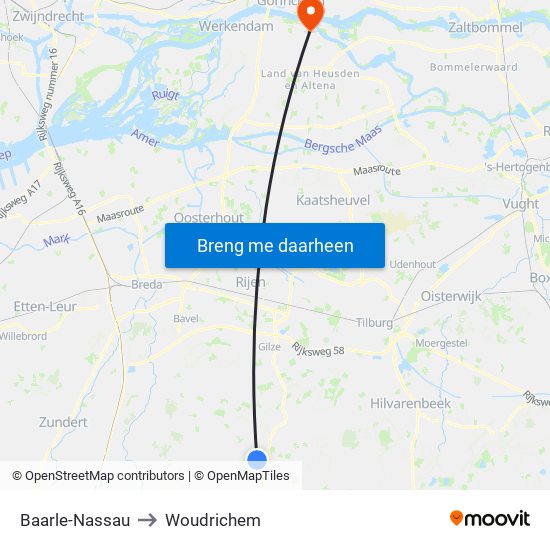 Baarle-Nassau to Woudrichem map