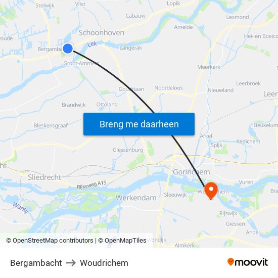 Bergambacht to Woudrichem map