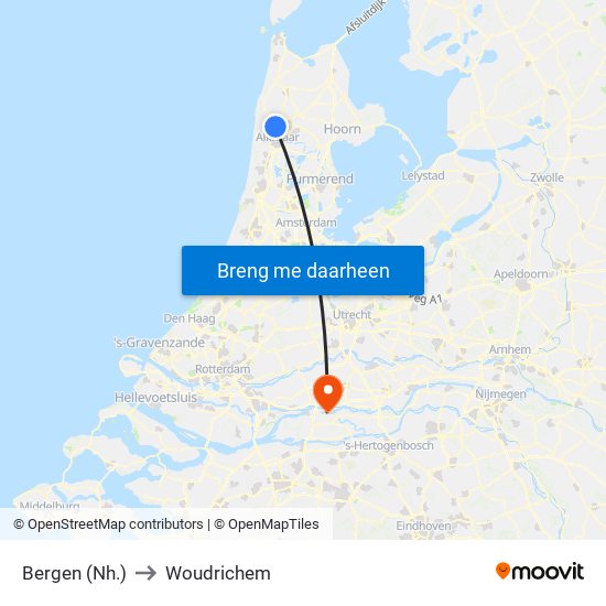 Bergen (Nh.) to Woudrichem map