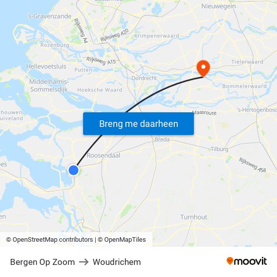 Bergen Op Zoom to Woudrichem map