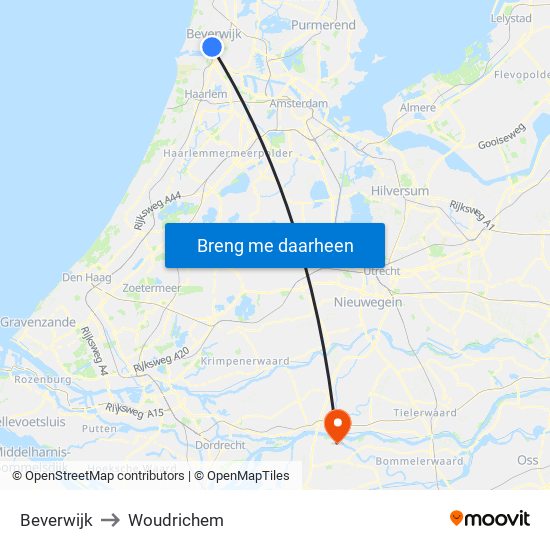 Beverwijk to Woudrichem map