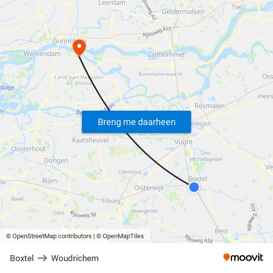 Boxtel to Woudrichem map