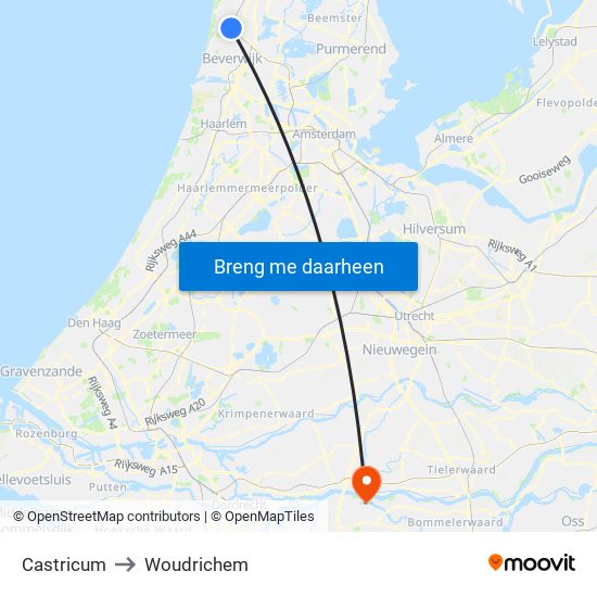 Castricum to Woudrichem map
