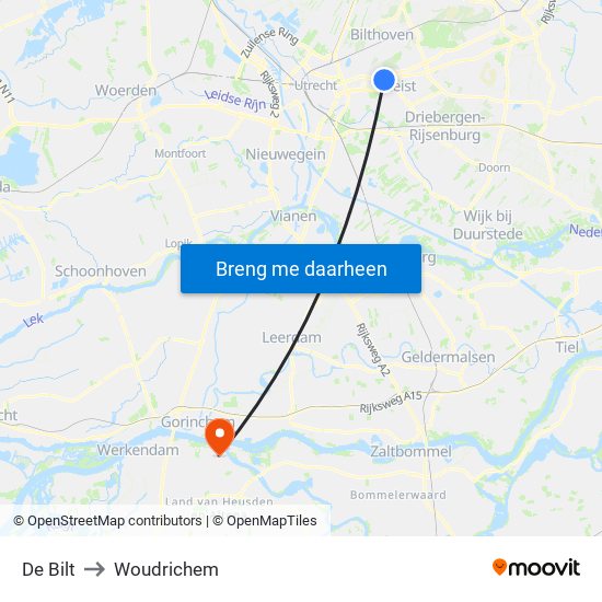 De Bilt to Woudrichem map