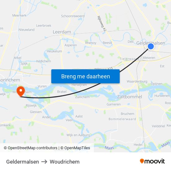 Geldermalsen to Woudrichem map