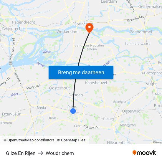 Gilze En Rijen to Woudrichem map