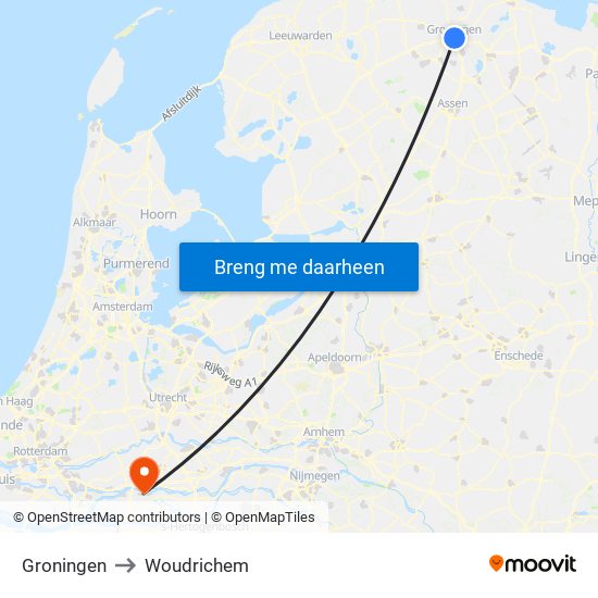 Groningen to Woudrichem map