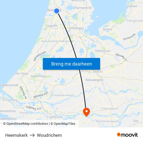 Heemskerk to Woudrichem map