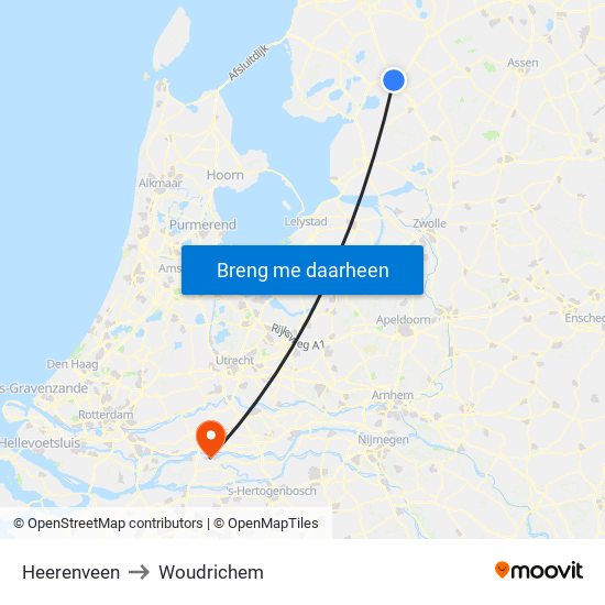 Heerenveen to Woudrichem map