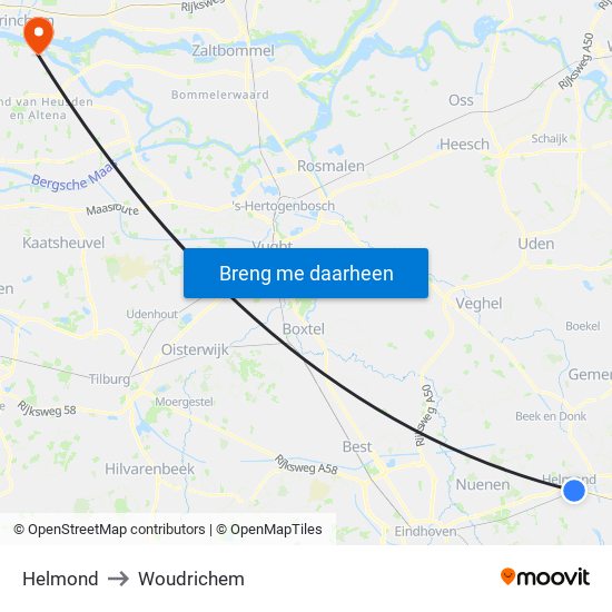 Helmond to Woudrichem map