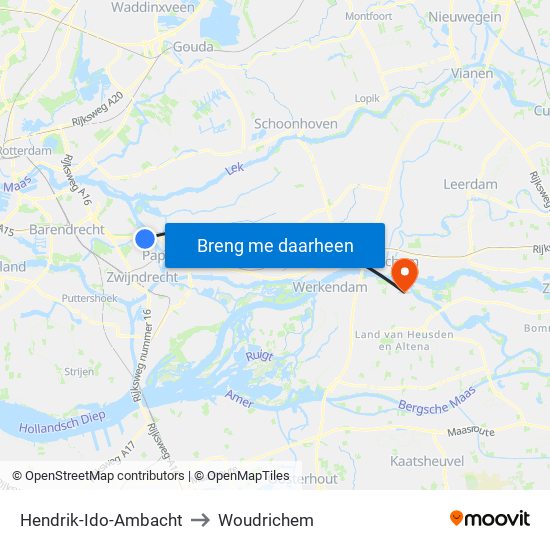 Hendrik-Ido-Ambacht to Woudrichem map