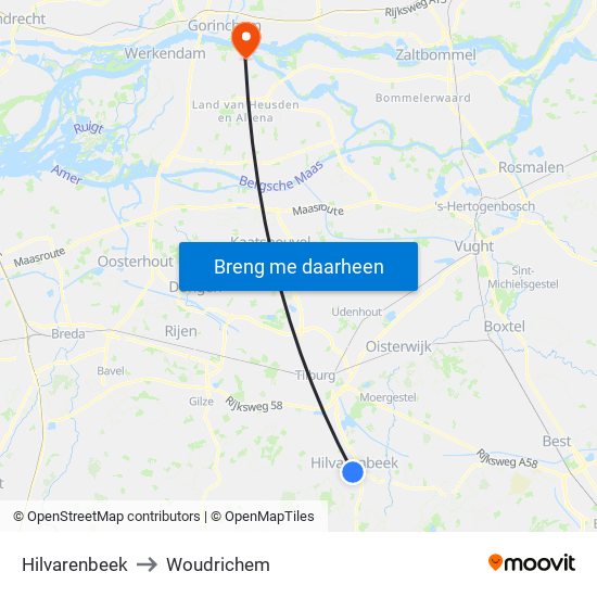 Hilvarenbeek to Woudrichem map