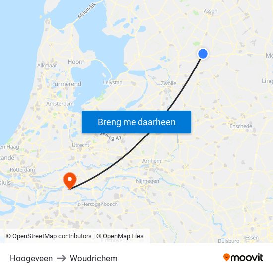 Hoogeveen to Woudrichem map
