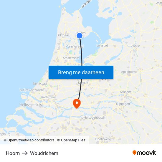 Hoorn to Woudrichem map