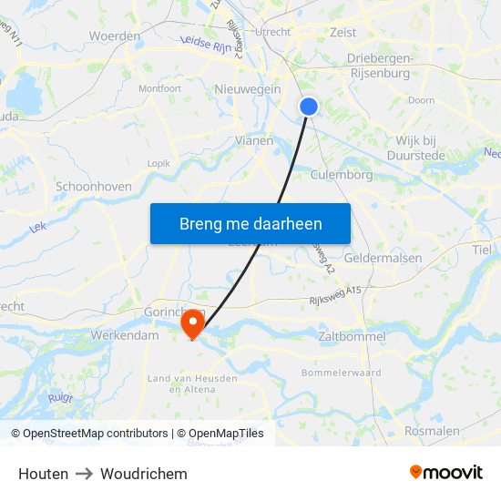 Houten to Woudrichem map