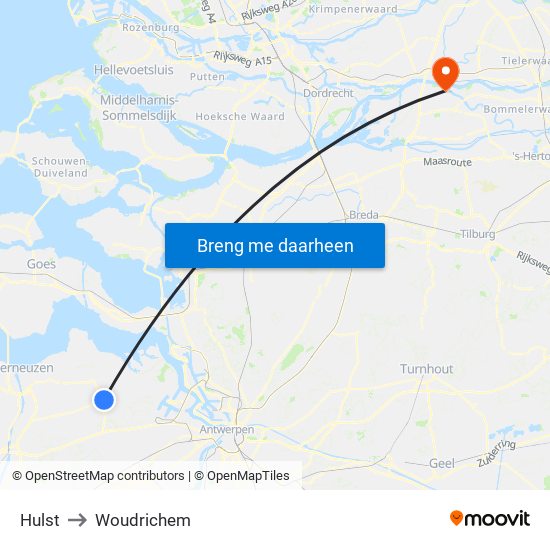 Hulst to Woudrichem map