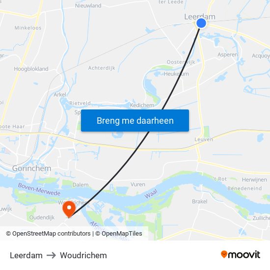 Leerdam to Woudrichem map