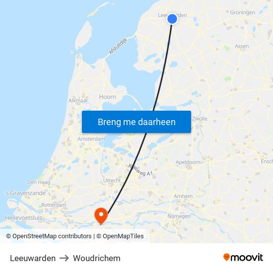Leeuwarden to Woudrichem map