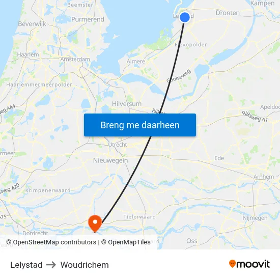 Lelystad to Woudrichem map